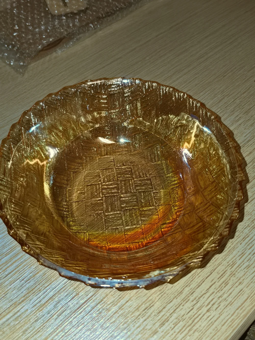 Amber Carnival Iridescent Glass Decorative Bowl - Home Art
